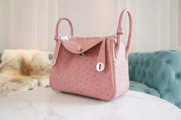 Full Handmade Hermes 94 Terre Cuite KK Ostrich Leather Lindy 26CM Silver Hardware