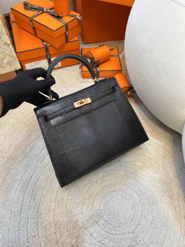 Qatar Doha Hermes Kelly Sellier 25CM Lizard Leather 89 Noir Rose Gold Hardware