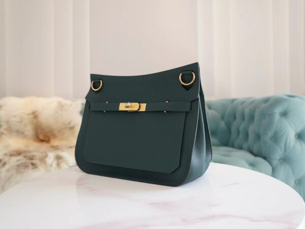 Handstitch GPCMode Hermes 6O Vert Cypress Clemence Leather Jypsiere Bag 28CM