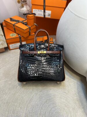27bce2734670f87 Hermes Shop Noir/ Miel HCP Porosus Crocodile Birkin 25CM Gold Hardware