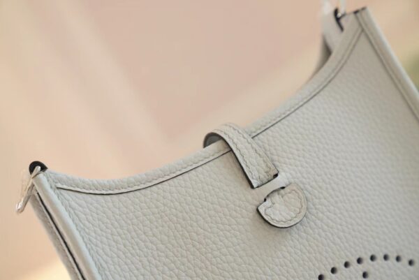 Sale Hermes 08 Blue Brume Clemence Leather Mini Evelyne 16CM Silver Hardware