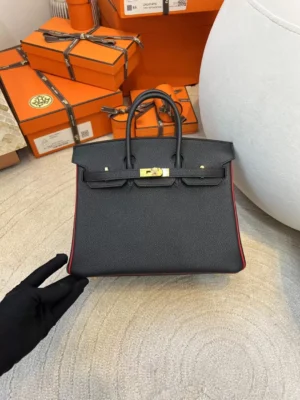 288fba31c94f7fb-jpg Hermes 89 Noir/ Rouge De Coeur Birkin 25CM Togo Leather Gold Hardware