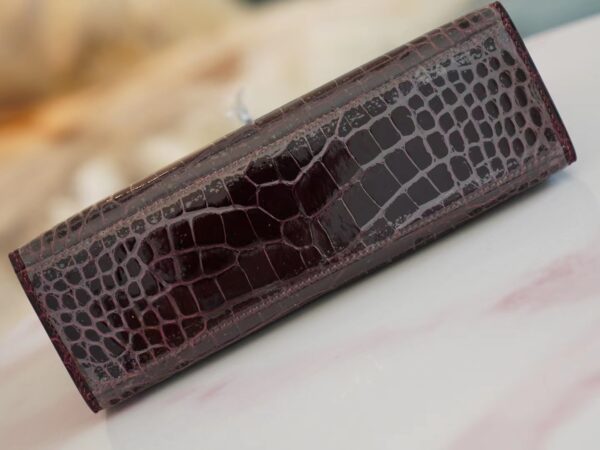 Hermes Kelly Pochette 22CM Shiny Alligator 57 Bordeaux Silver Hardware