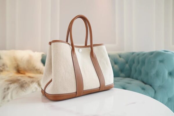 GPCMode Factory Hermes Garden Party30CM Beige Canvas/Gold Leather Silver Hardware