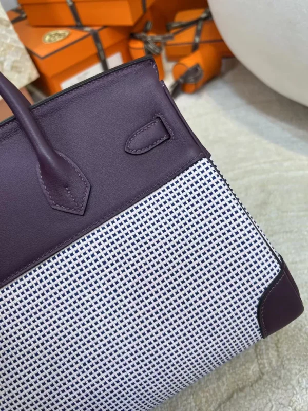 Hong Kong Birkin 25CM Toil Canvas / Leather N5 Cassis Silver Hardware