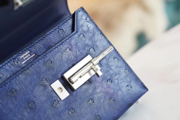 GPCMode Hermes Verrou Mini Blue Iris South Africa KK Ostrich Skin Silver Hardware