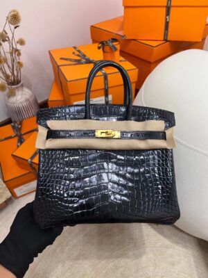 2cbb2fa8c0c5d0d Hong Kong Hermes Birkin 25CM Shiny Alligator 89 Noir Gold Hardware