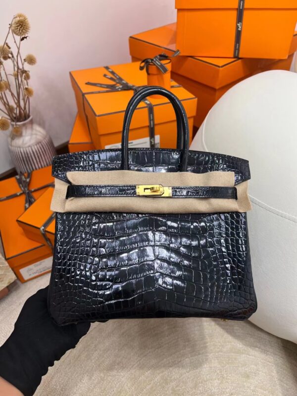 Hong Kong Hermes Birkin 25CM Shiny Alligator 89 Noir Gold Hardware