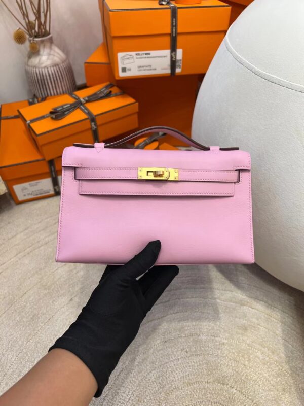 Thailand Bangkok Hermes Kelly Pochette 22 Swift Leather X9 Mauve Sylvestre Gold Hardware