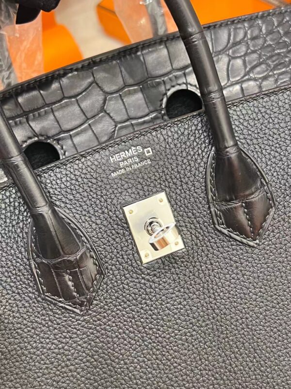 Handmade Hermes Birkin Touch 25CM Togo/ Matte Crocodile 89 Noir Silver Hardware