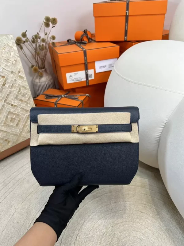 USA Los Angeles Epsom Kelly Depeches 25CM 2Z Blue Nuit Gold Hardware