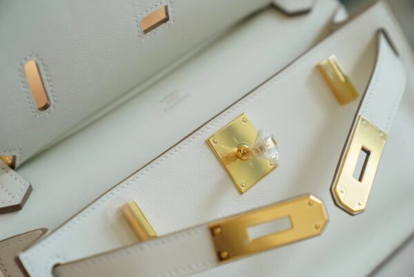 Hand Stitching Hermes Jypsiere Mini Mushroom White Swift Leather Gold Hardware