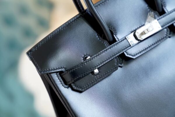 Hand Stitch Hermes Birkin Bag25CM CK89 Nior Box Leather Silver Hardware