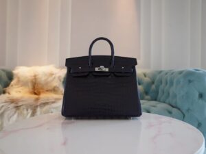 Taiwan Hermes Birkin 25CM Matte Porosus 2Z Blue Nuit Silver Hardware