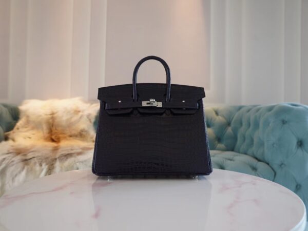 Taiwan Hermes Birkin 25CM Matte Porosus 2Z Blue Nuit Silver Hardware