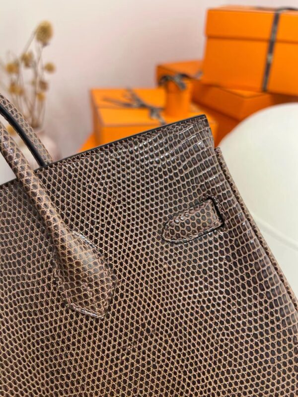 Full Handmade Hermes Birkin 25CM Lizard Leather Coffee Silver Hardware