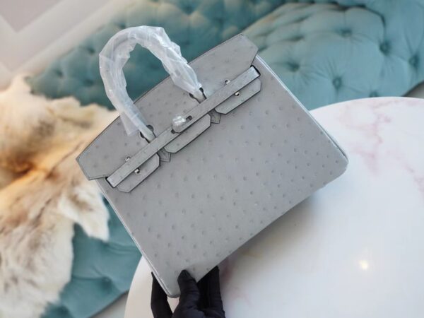 Discount Hermes 8U Blue Glacier South Africa KK Ostrich Birkin25CM Tote Bag