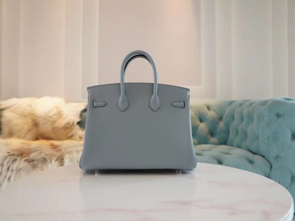 New Hermes Birkin 25CM J7 Blue Lin / D0 Beige De Weimer Togo Silver Hardware
