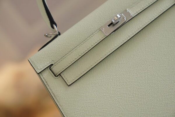 Full Handmade Hermes 0S Vert Fizz Kelly 25CM Epsom Leather Silver Hardware