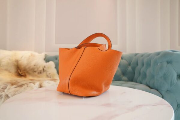 Full Handmade Hermes 93 Orange Clemence Leather Picotin18CM Silver Hardware