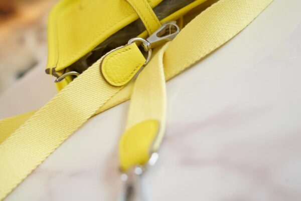 Full Handmade Hermes Mini Evelyne16CM 9R Lemon Yellow Clemence Leather Silver Hardware