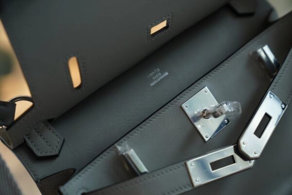 Full Handmade Hermes 0L Gris Meyer Swift Leather Jypsiere Mini Silver Hardware