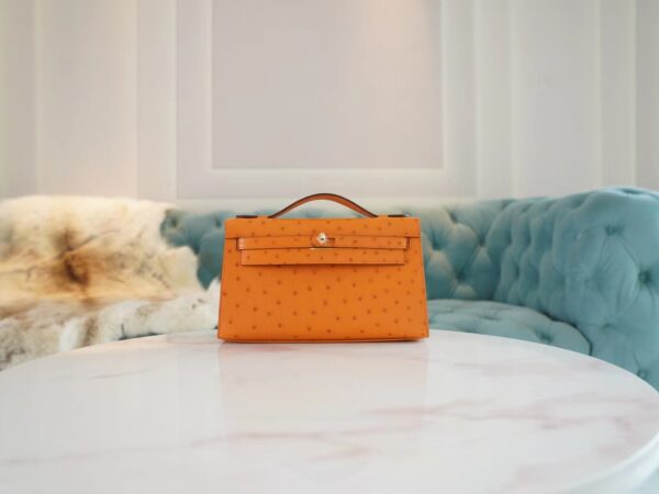 Wholesale GPCMode Factory Hermes Mini Kelly Pochette22cm I9 Abricot Ostrich Leather