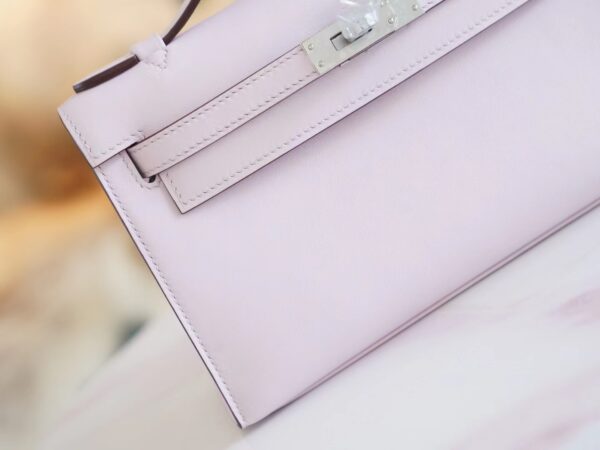 Sale Hermes Mini Kelly Pochette22cm 09 Mauve Pale Swift Leather Silver Hardware