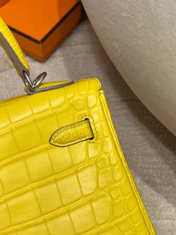 Hermes Shop Kelly 25CM Matte Alligator M9 Mimosa Silver Hardware