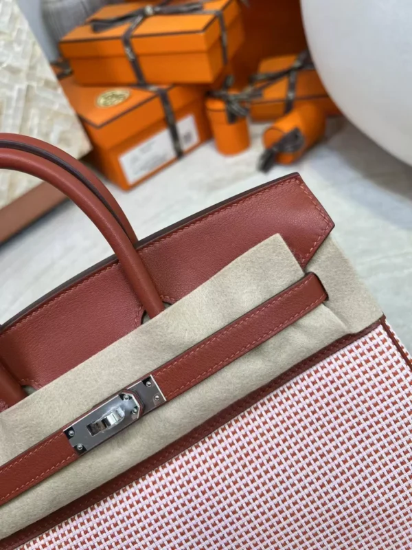 Stock Toil Canvas / Leather Brique Birkin 25CM Silver Hardware Women’s Bag