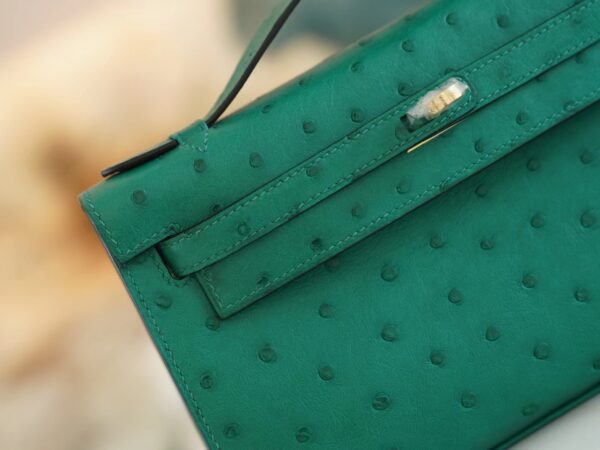 Fashion Hermes Kelly Pochette22cm U4 Vert Vertigo KK Ostrich Leather Gold Hardware