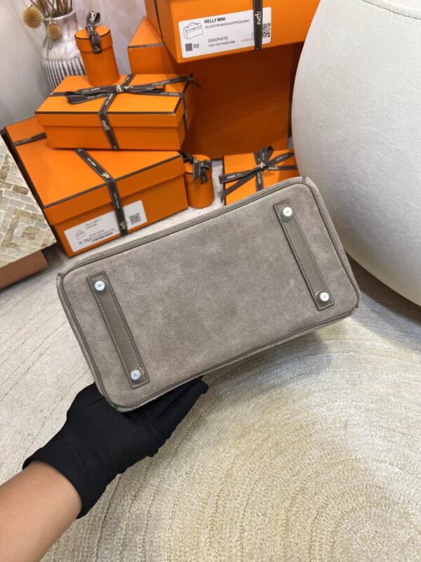 Taiwan Hermes Birkin 25CM Suede/ Swift 18 Etoupe Silver Hardware