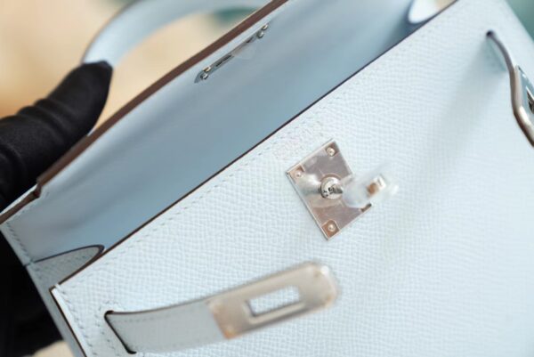 Hermes Handmade Boutique T0 Blue Brume Epsom Leather Mini Kelly19CM Silver Hardware