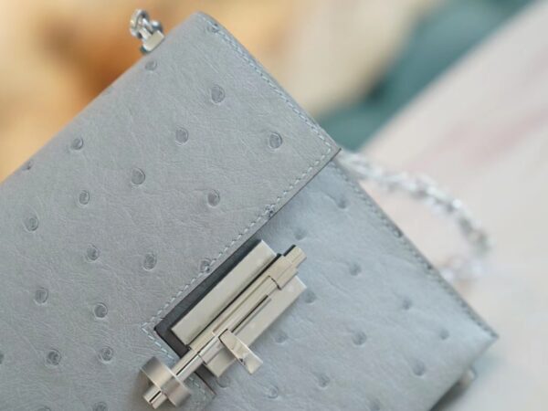 GPCMode Hermes Factory 8U Blue Glacier KK Ostrich Skin Verrou Mini Silver Hardware