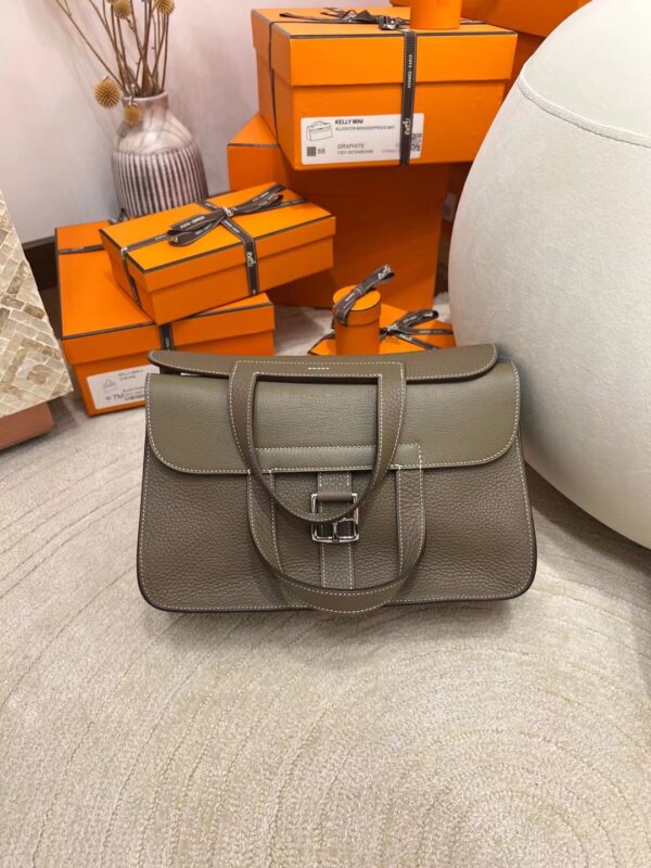 Hermes Halzan 31CM TC Leather 18 Etoupe Silver Hardware