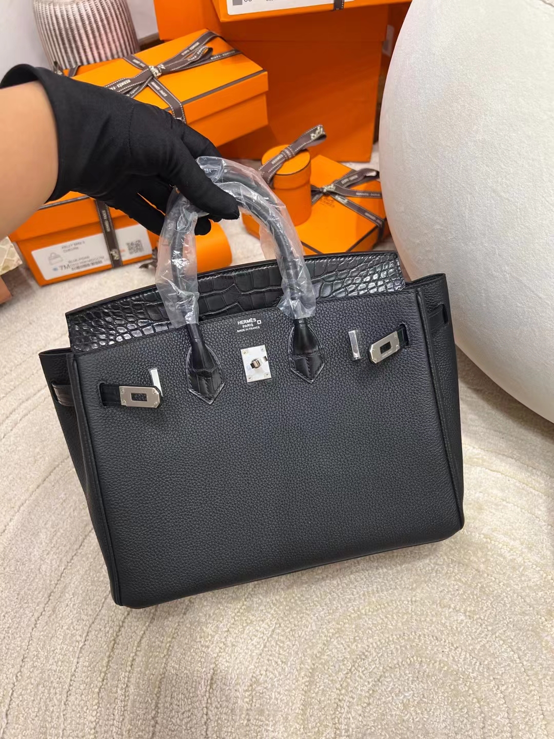 HM BIRKIN 25CM BLACK CROCODILE AND TOGO LEATHER GOLD HARDWARE