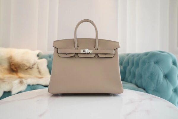 Full Handmade Hermes Birkin25CM CK81 Gris Tourterelle Togo Leather Silver Hardware