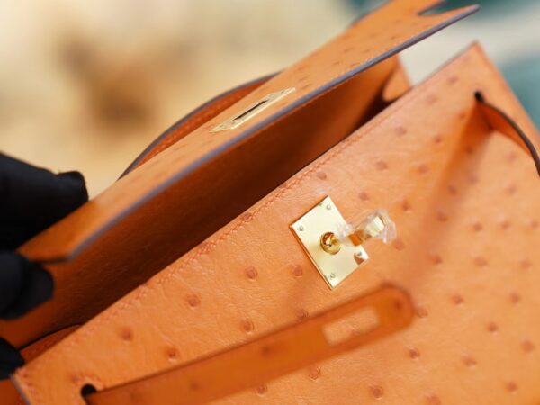 Wholesale GPCMode Factory Hermes Mini Kelly Pochette22cm I9 Abricot Ostrich Leather