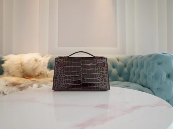 Hermes Kelly Pochette 22CM Shiny Alligator 57 Bordeaux Silver Hardware
