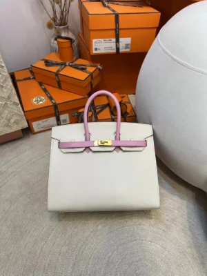 Hermes Epsom Birkin Sellier 25CM 10 Craie/ X9 Mauve Sylvestre Gold Hardware
