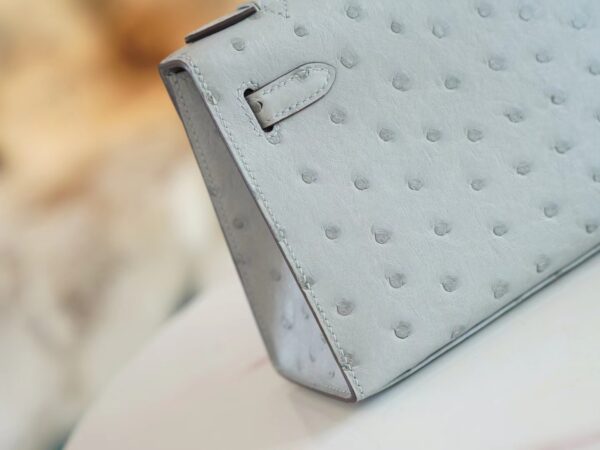 New Arrival Hermes Kelly Pochette22cm 8U Blue Glacier KK Ostrich Leather Gold Hardware