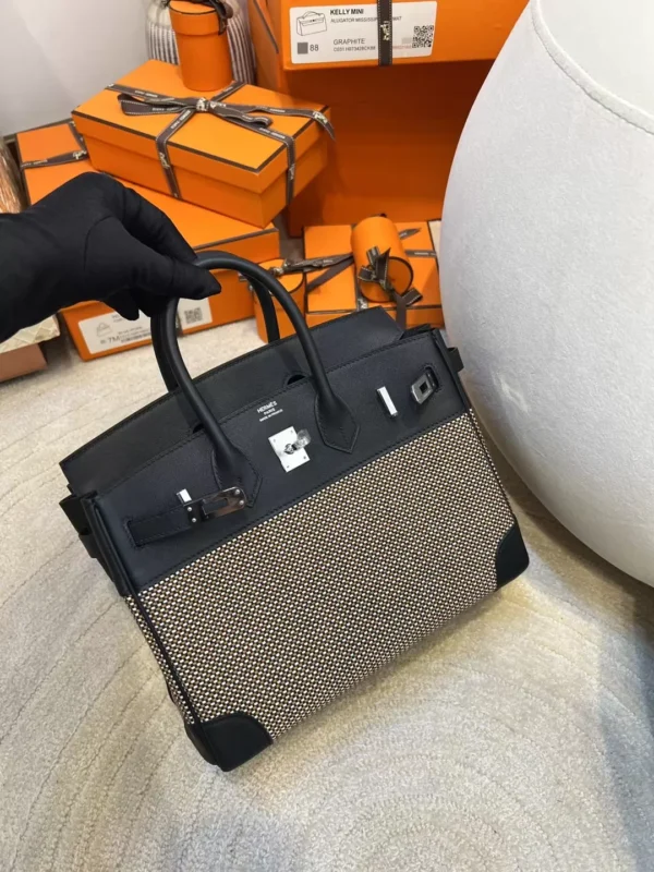 Hermes Boutique Birkin 25CM 89 Noir Toile Canvas/ Swift Leather Silver Hardware