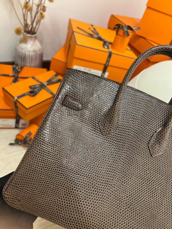 Full Handmade Hermes Birkin 25CM Lizard Leather Coffee Silver Hardware