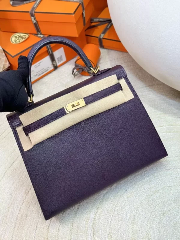 USA Los Angeles Kelly Sellier 25CM 59 Raisin Chevre Leather Gold Hardware