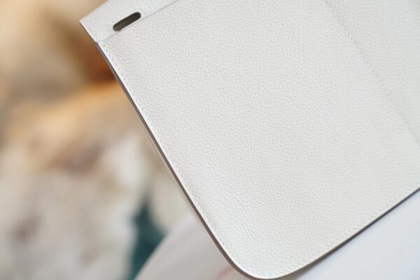 Full Handmade Hermes Halzan 25CM 01 Blanc Evercolor Leather Silver Hardware