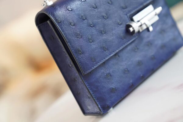 GPCMode Hermes Verrou Mini Blue Iris South Africa KK Ostrich Skin Silver Hardware