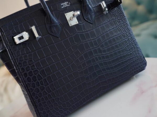 Taiwan Hermes Birkin 25CM Matte Porosus 2Z Blue Nuit Silver Hardware