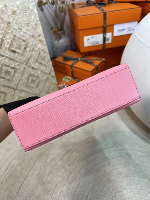 Handmade Lizard Leather Kelly Pochette 22cm 5P Pink Silver Hardware