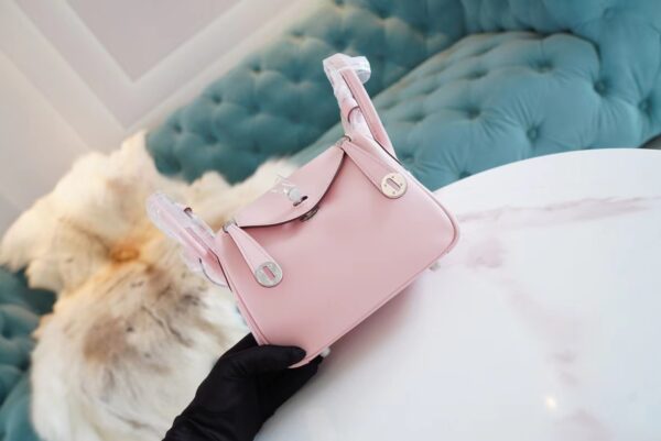 Full Handmade Hermes Mini Lindy19CM 3Q Rose Sakura Swift Leather Silver Hardware