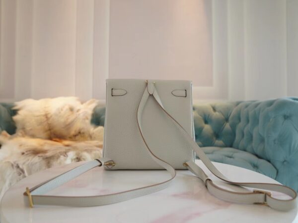 Handmade Hermes Kelly Ado Backpack 22cm Clemence 80 Gris Pearl Gold Hardware